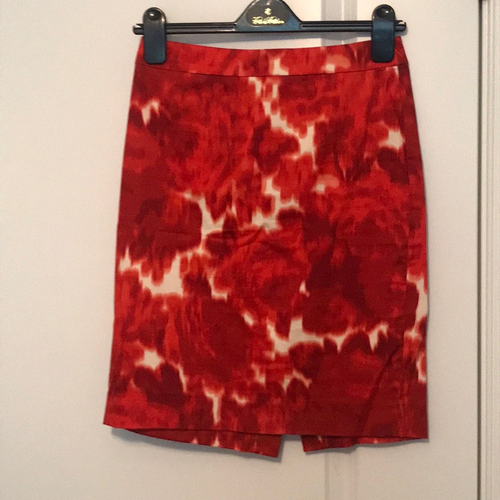J. Crew red/ivory pencil skirt (00)